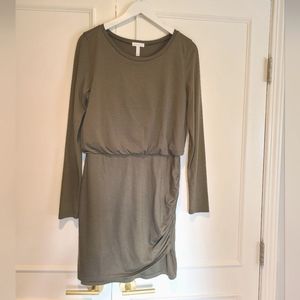 LEITH Blouson Body-Con Long Sleeve Dress - Olive
